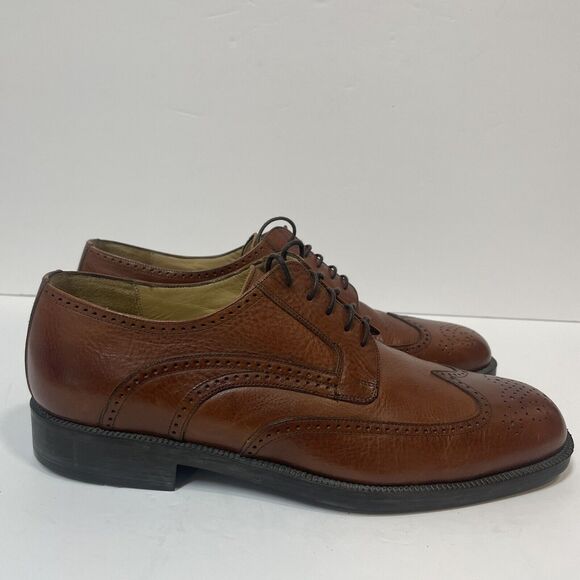 JOHNSTON & MURPHY Shoes Mens 10.5 M Cellini Brown Leather Wingtip Dress Shoe - Picture 3 of 12